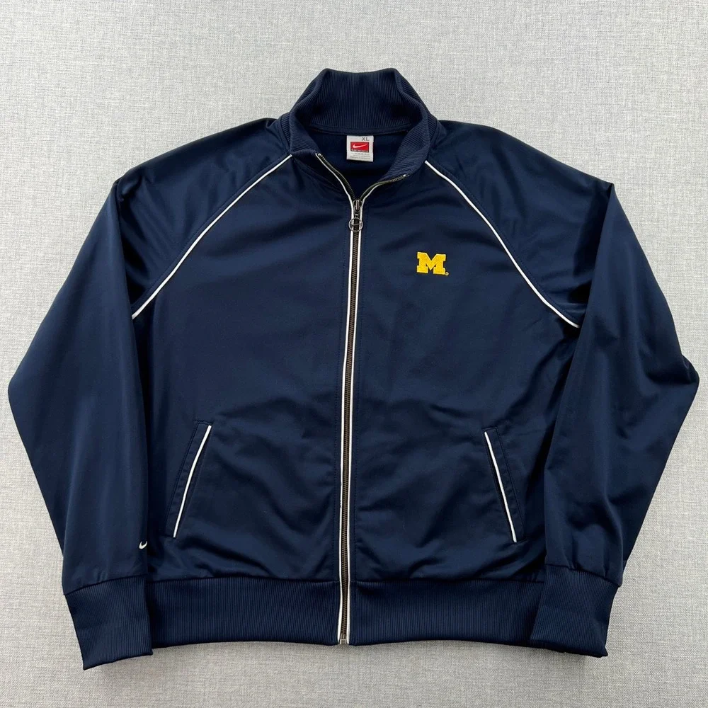 Vtg Y2K Nike Michigan Wolverines Track Jacket Youth XL Women Large Blue Full Zip